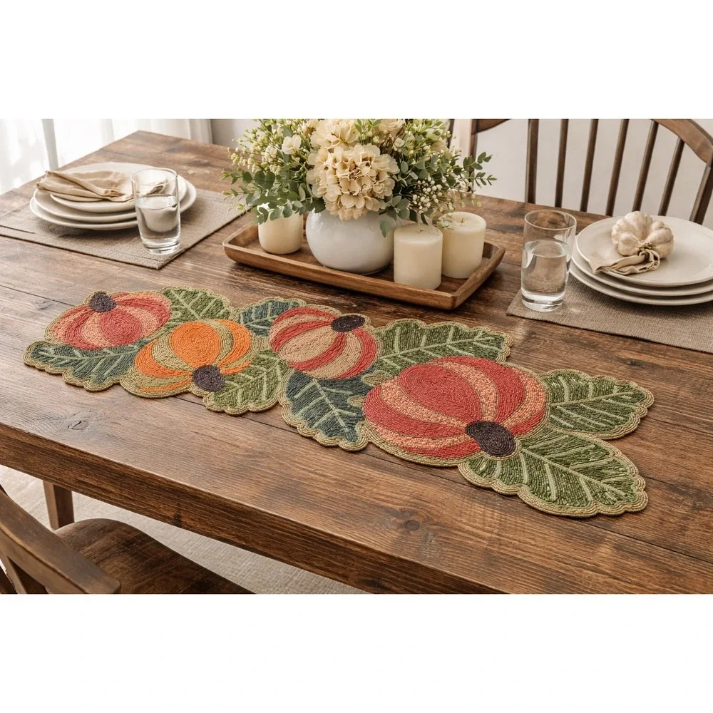 Beaded Pumpkin Table Runner Fall Autumn‎ Harvest Thanksgiving Decor 39.5x14.5in